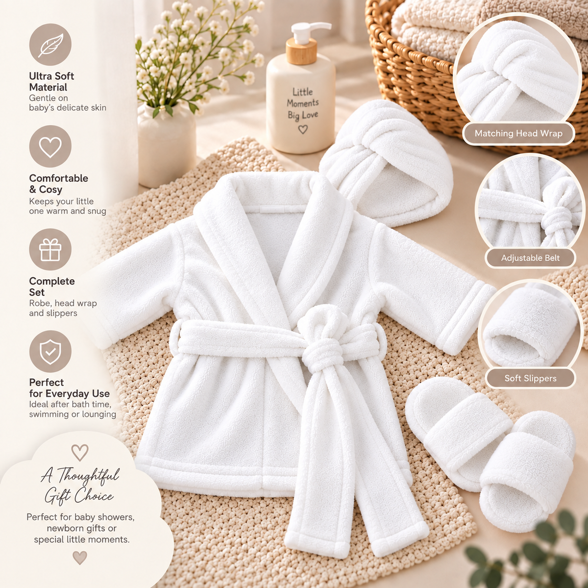 Luxury Baby Bathrobe Gift Set – White