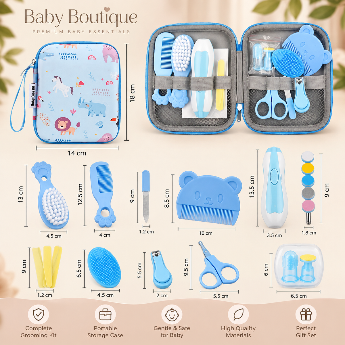 Complete Baby Grooming & Healthcare Kit with Portable Storage Case – Blue