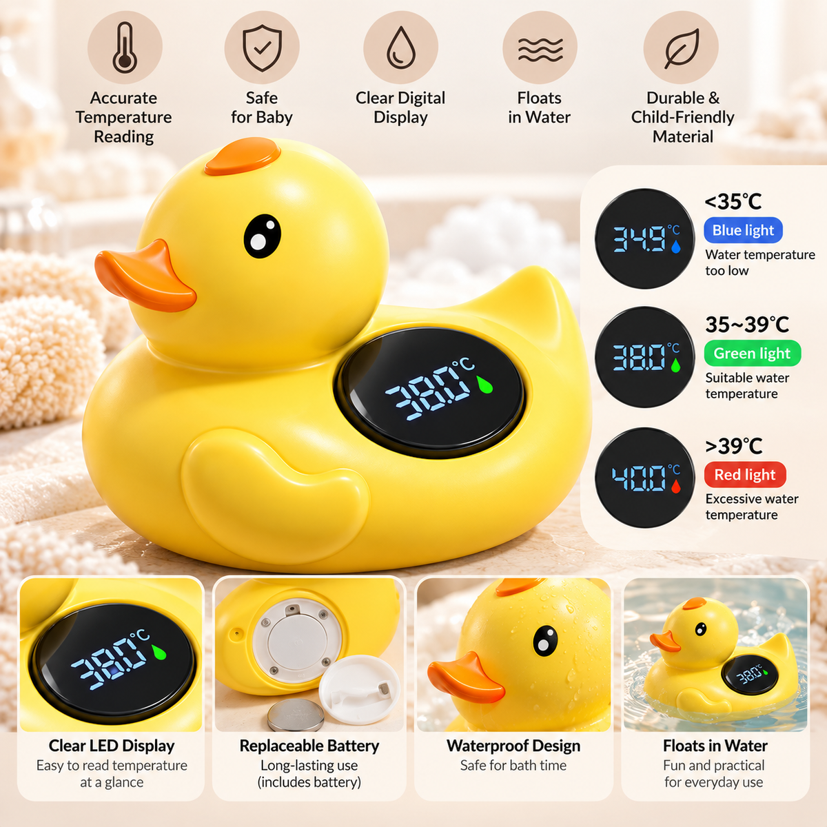 Duck Digital Baby Bath Thermometer – Floating Water Temperature Monitor
