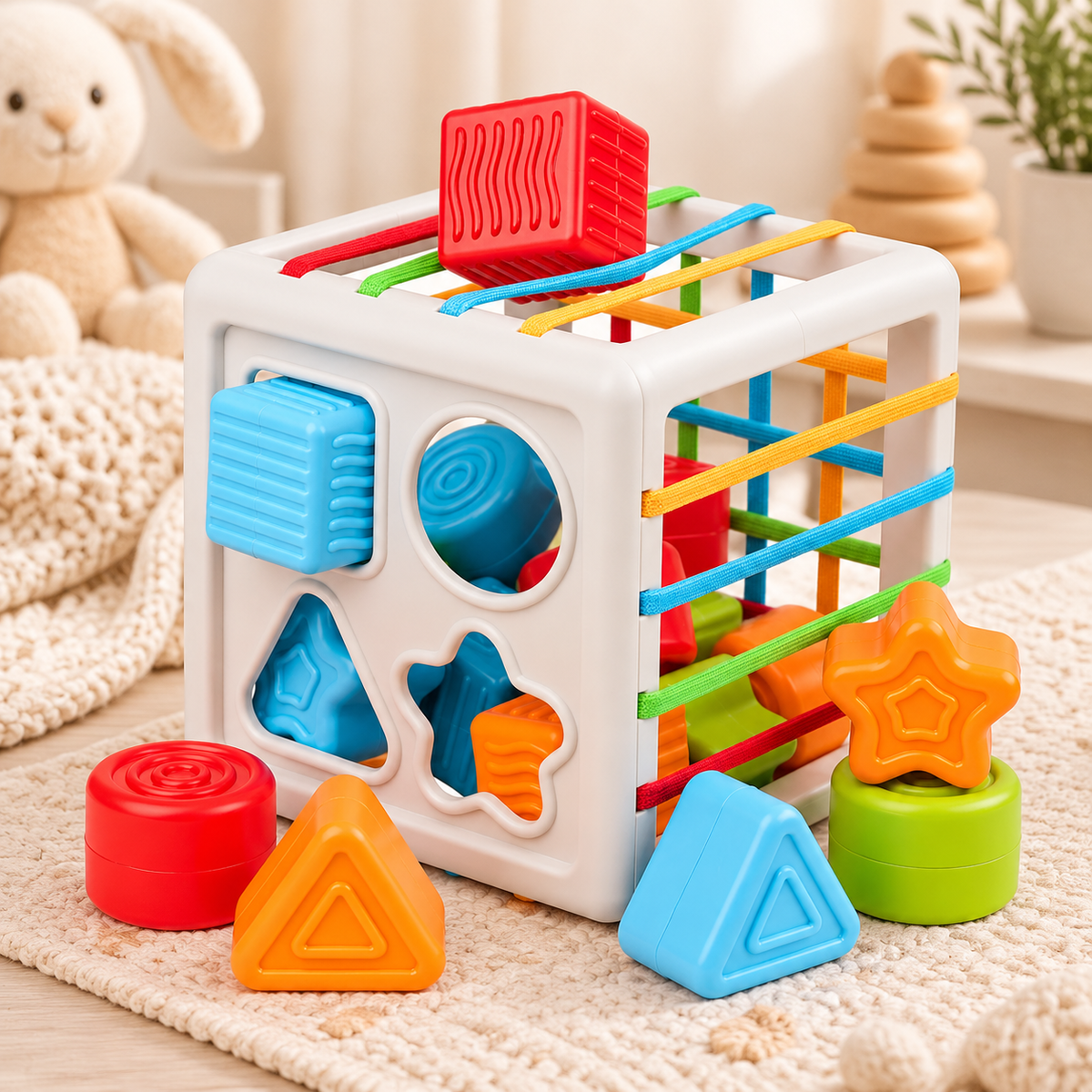 8-Piece Baby Shape Sorter Cube – Sensory Learning & Matching Toy