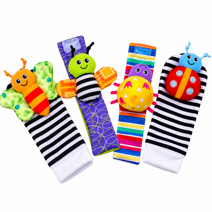 Baby Wrist Rattles & Foot Finder Socks – 4-Piece Sensory Set