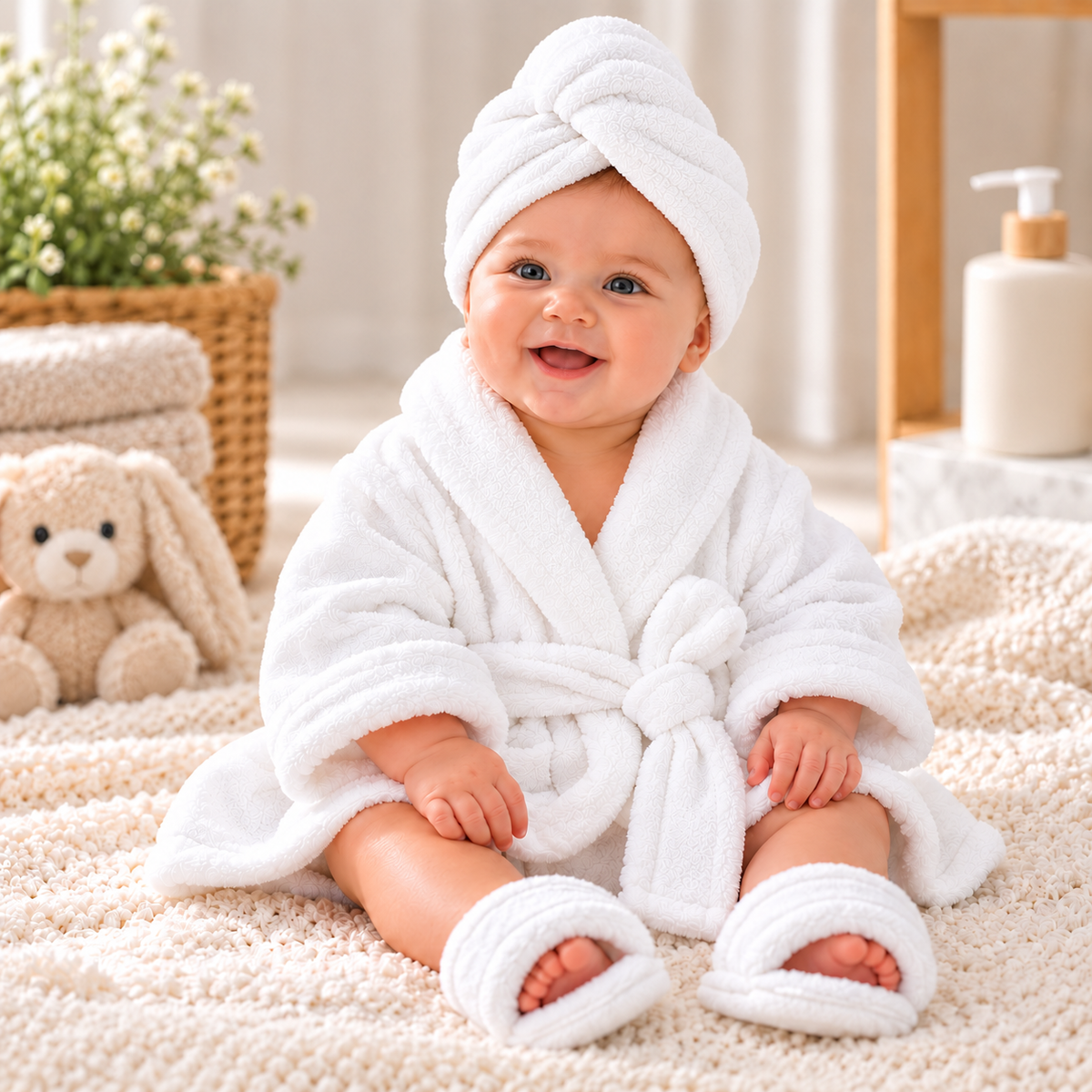 Luxury Baby Bathrobe Gift Set – White