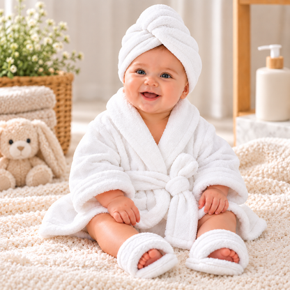 Luxury Baby Bathrobe Gift Set – White