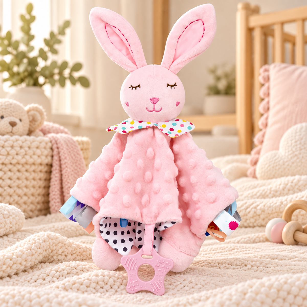 ink Rabbit Sensory Comfort Toy with Teether in Nursery
