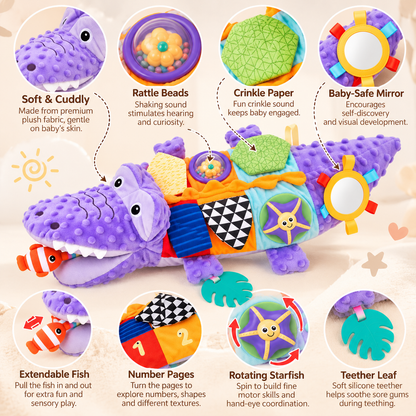 Crocodile Sensory Activity Toy – Interactive Plush Baby Development Toy