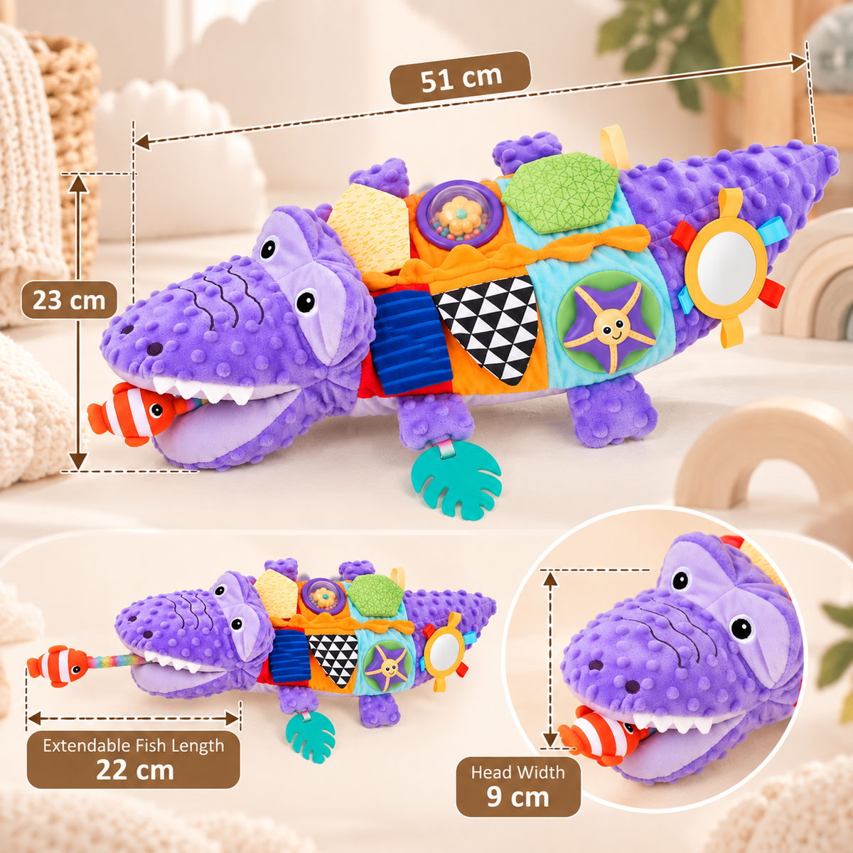 Crocodile Sensory Activity Toy – Interactive Plush Baby Development Toy