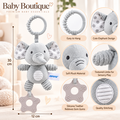 Soft Plush Elephant Hanging Rattle & Teether Toy