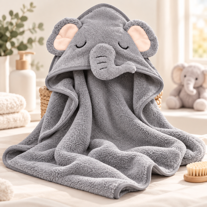 Elephant Hooded Baby Bath Towel – Ultra Soft & Absorbent 80 × 80 cm