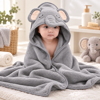Elephant Hooded Baby Bath Towel – Ultra Soft & Absorbent 80 × 80 cm