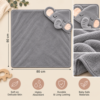 Elephant Hooded Baby Bath Towel – Ultra Soft & Absorbent 80 × 80 cm
