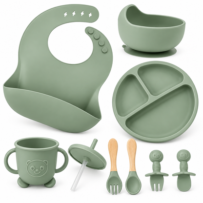 8-Piece Silicone Baby Feeding Set – Arm Green