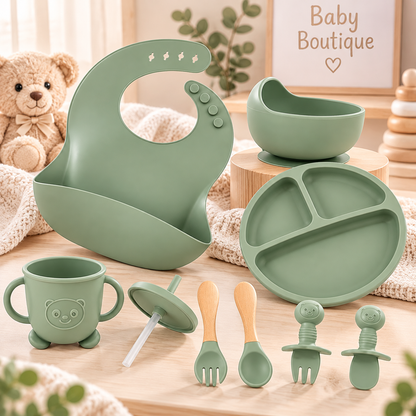8-Piece Silicone Baby Feeding Set – Arm Green