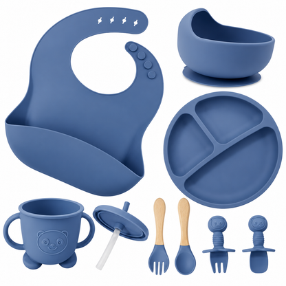 8-Piece Silicone Baby Feeding Set – Dark Blue