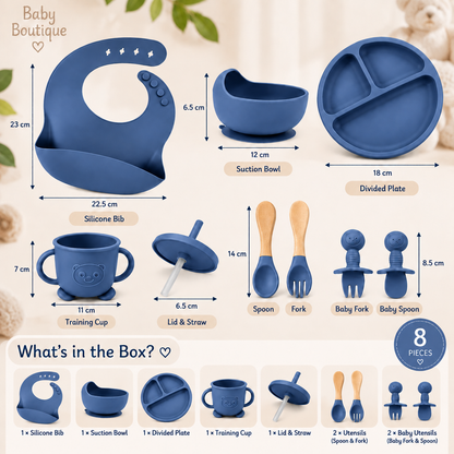 8-Piece Silicone Baby Feeding Set – Dark Blue