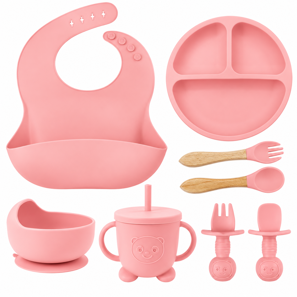 8-Piece Silicone Baby Feeding Set- Pink