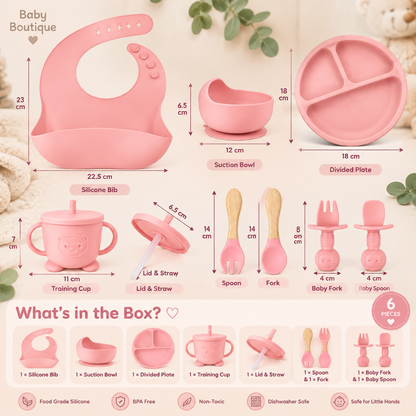 8-Piece Silicone Baby Feeding Set- Pink