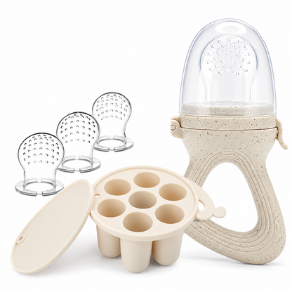 Beige Silicone Baby Food Feeder and Freezer Set