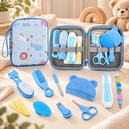 Complete Baby Grooming & Healthcare Kit with Portable Storage Case – Blue