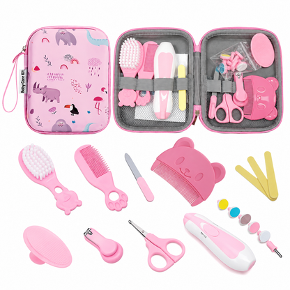 Complete Baby Grooming & Healthcare Kit with Portable Storage Case – Pink