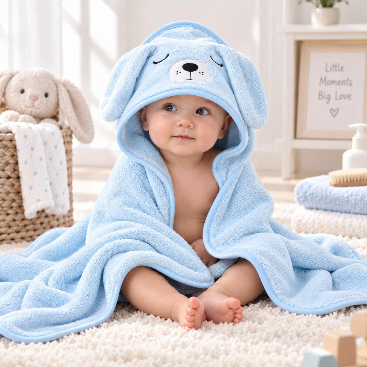 Puppy Hooded Baby Bath Towel – Ultra Soft & Absorbent 80 × 80 cm