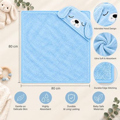 Puppy Hooded Baby Bath Towel – Ultra Soft & Absorbent 80 × 80 cm