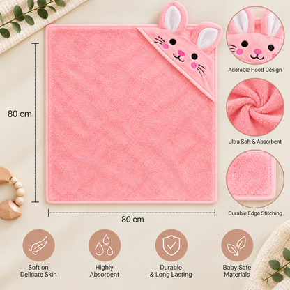 Rabbit Hooded Baby Bath Towel – Ultra Soft & Absorbent 80 × 80 cm