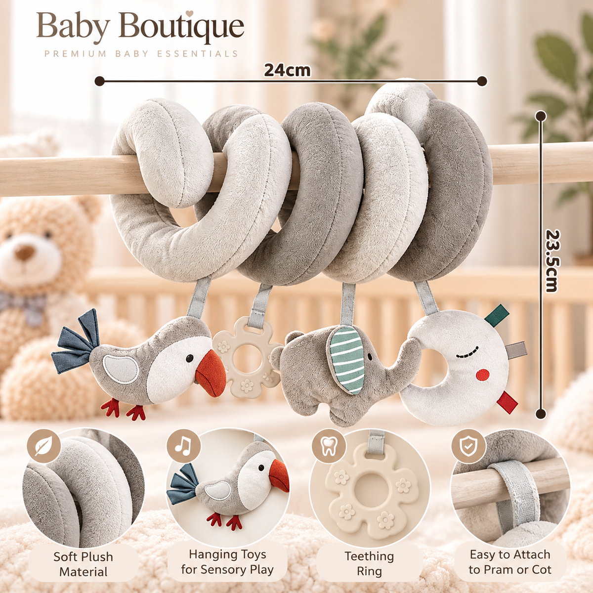 Soft Plush Baby Spiral Activity Toy with Hanging Sensory Toys