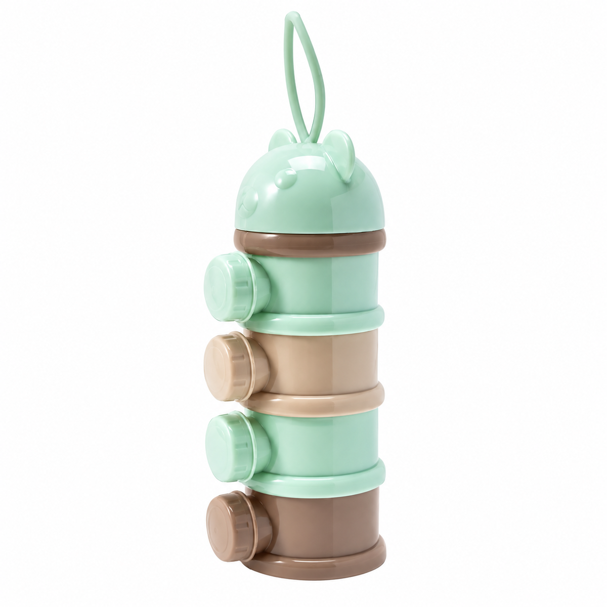 4-Layer Portable Baby Formula & Snack Dispenser with Carry Handle – Green & Beige