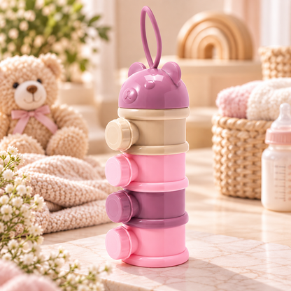 4-Layer Baby Formula & Snack Dispenser with Carry Handle – Pink