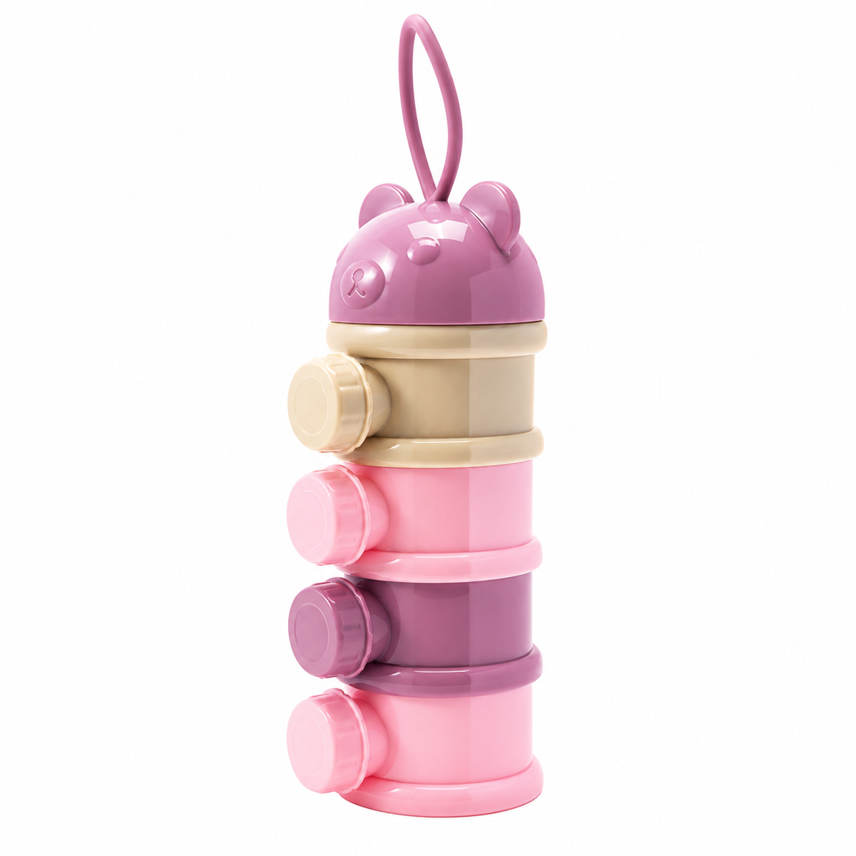 4-Layer Baby Formula & Snack Dispenser with Carry Handle – Pink