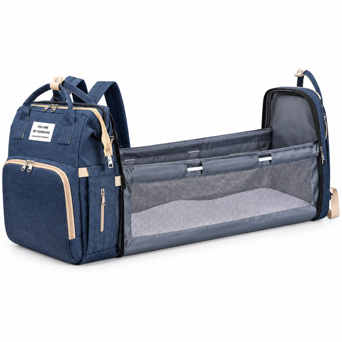 2-in-1 Convertible Baby Diaper Backpack & Portable Travel Bassinet – Navy Blue