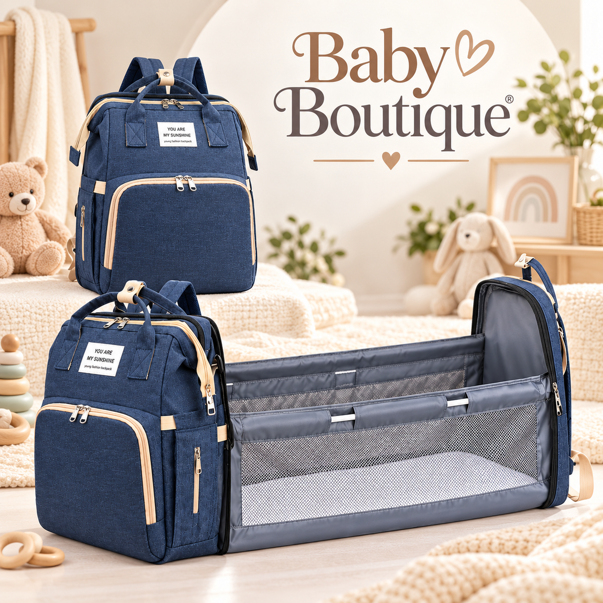 2-in-1 Convertible Baby Diaper Backpack & Portable Travel Bassinet – Navy Blue