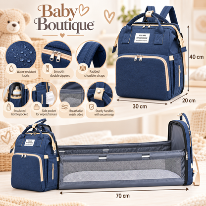 2-in-1 Convertible Baby Diaper Backpack & Portable Travel Bassinet – Navy Blue