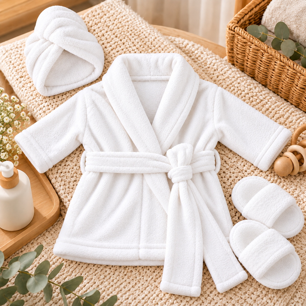 Luxury Baby Bathrobe Gift Set – White